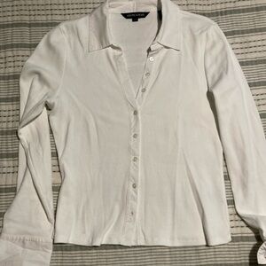 Veronica Beard White Button-Down Collared Knit Shirt